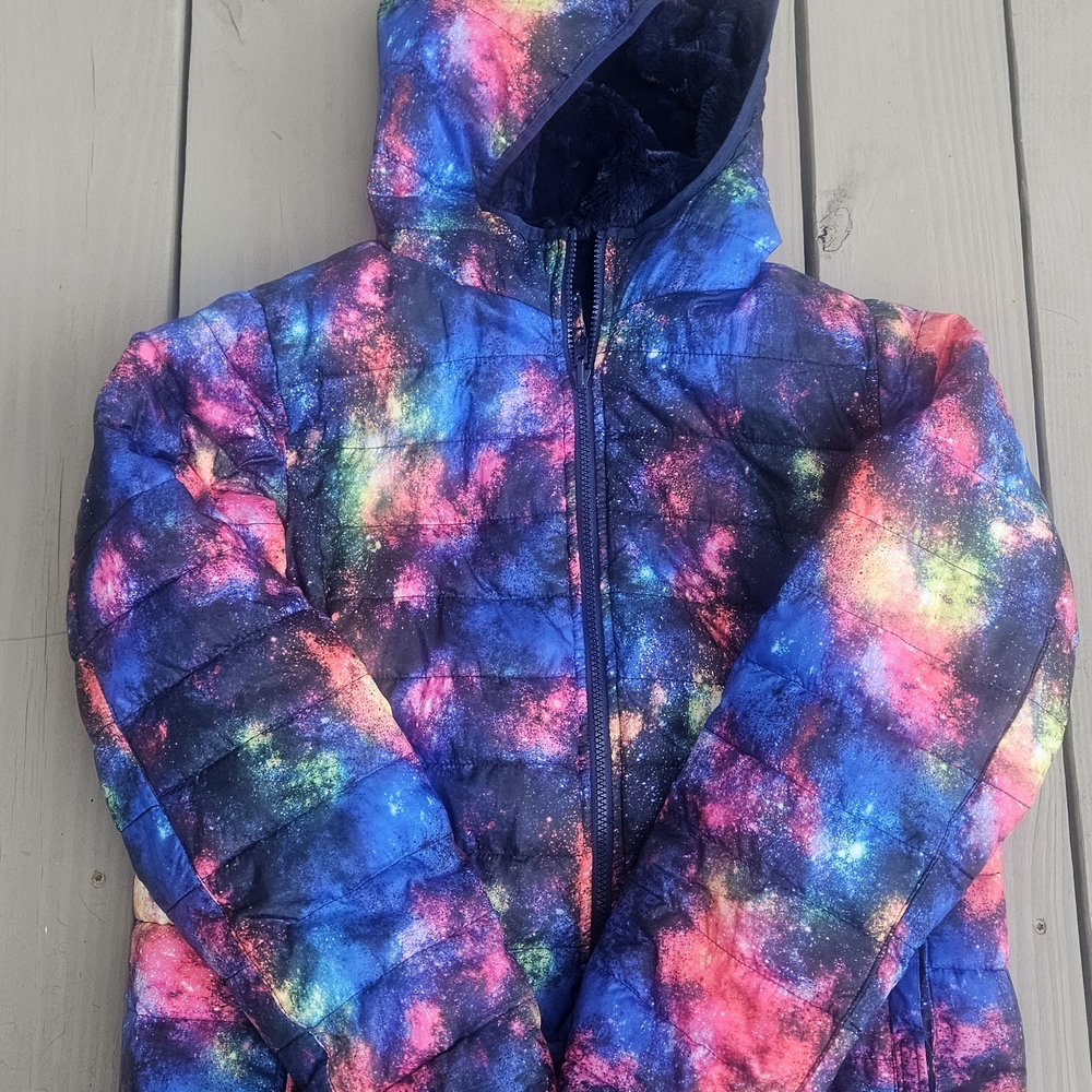 Colorful Galaxy Print Puffer Jacket